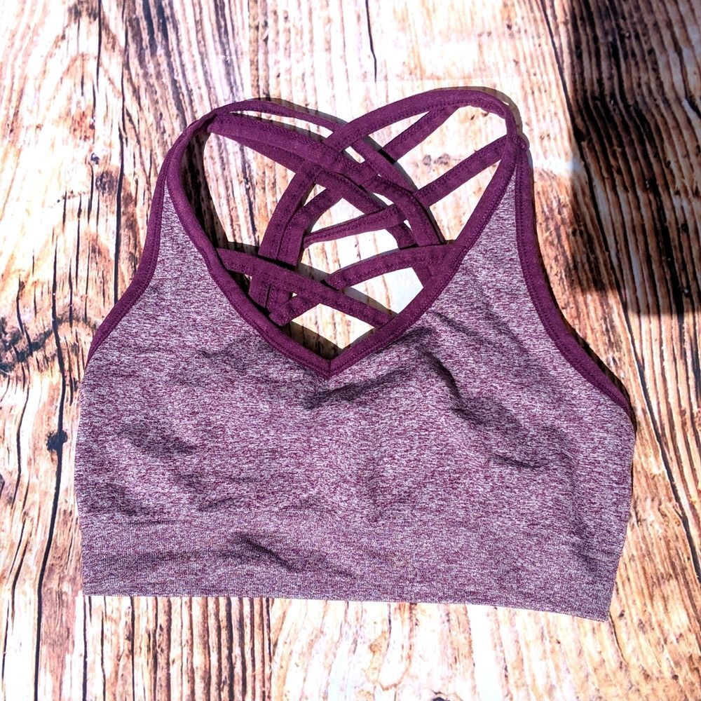 Reebok XS purple sports bra Criss cross strappy